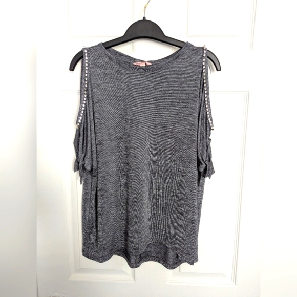 Juicy Couture Women's (Size XS) Rhinestone Cold Shoulder/Peek-A-Boo Sleeve Top - Picture 2 of 8